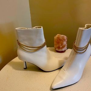 White Booties With gold ankle bracelet
